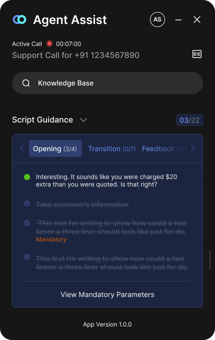 Script guidance for agents in real time