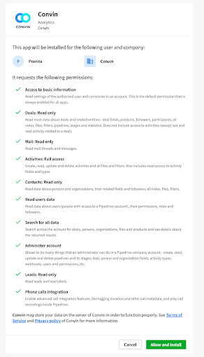 Allow and Install To Confirm Your Integration