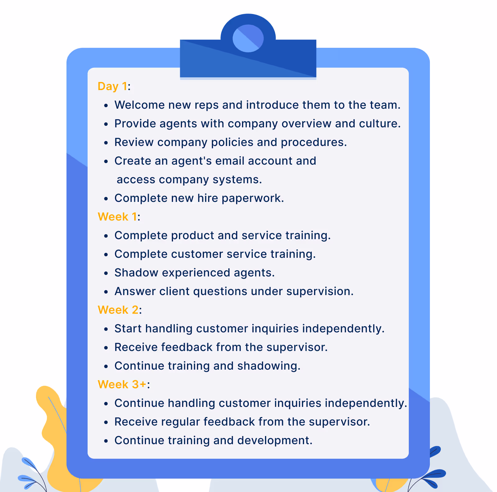 Example of how you can create a new agent onboarding checklist