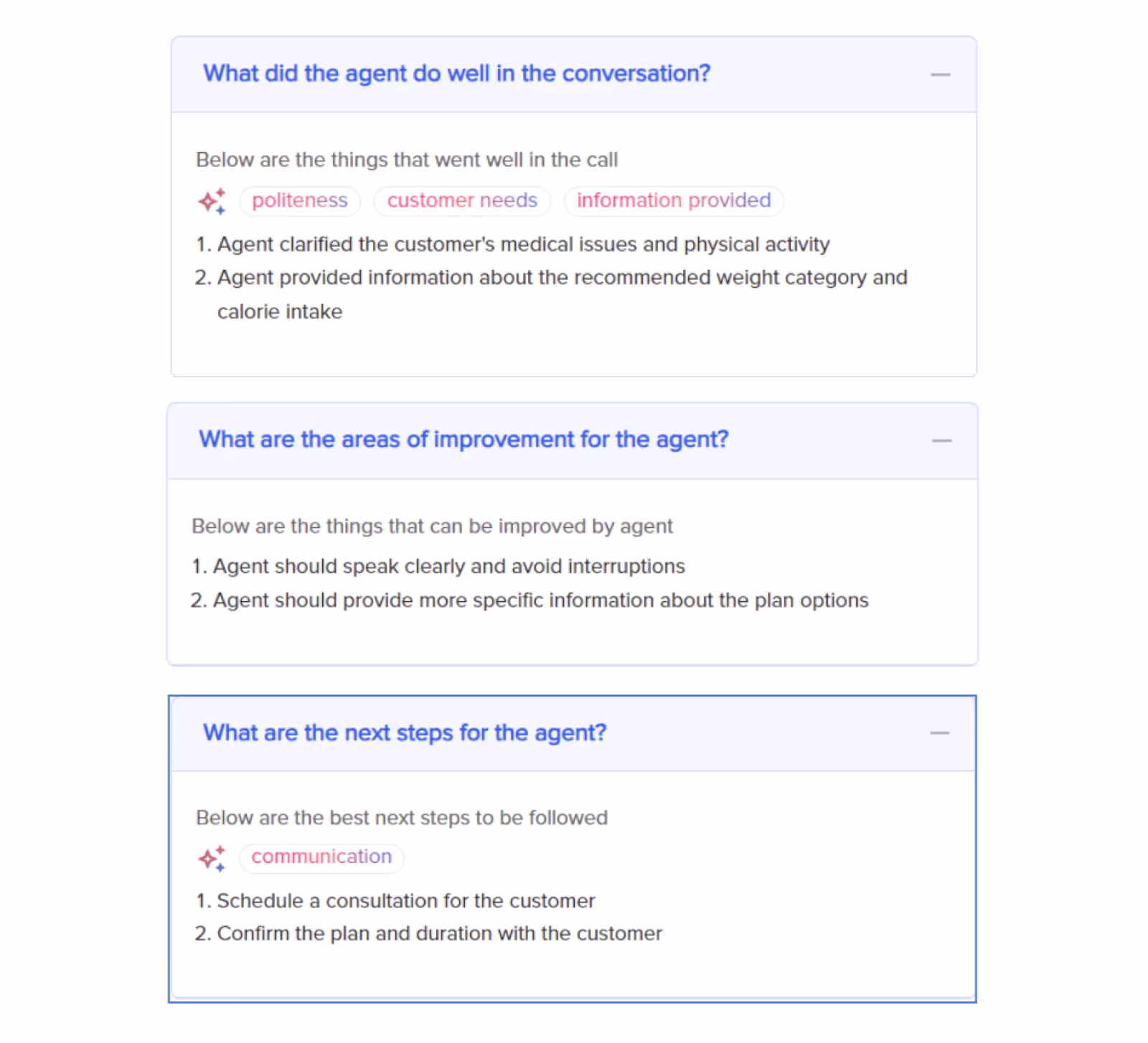 Detailed AI feedback can be generated on each call