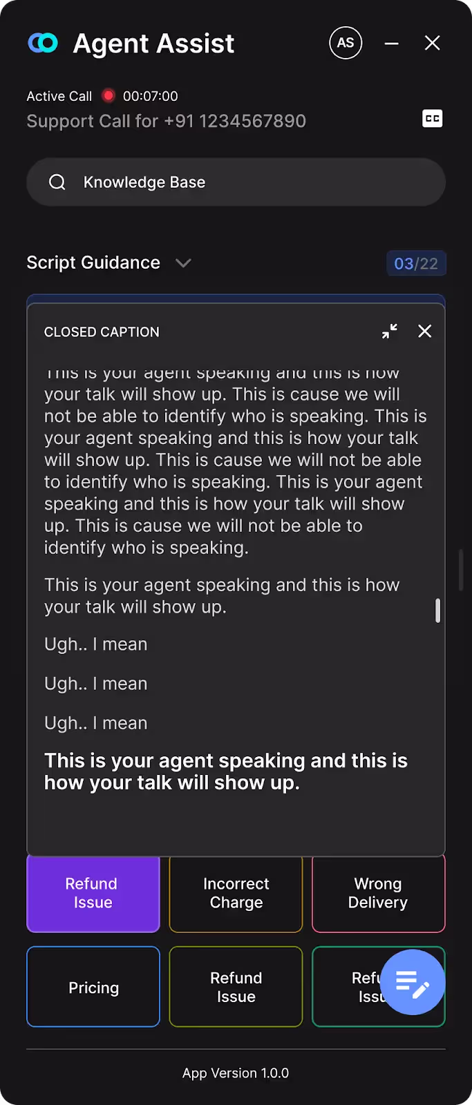 Live captions from Agent Assist