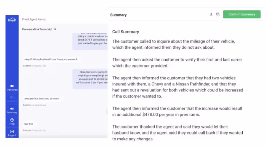 Custom call summaries and real-time transcription are provided by Agent Assist