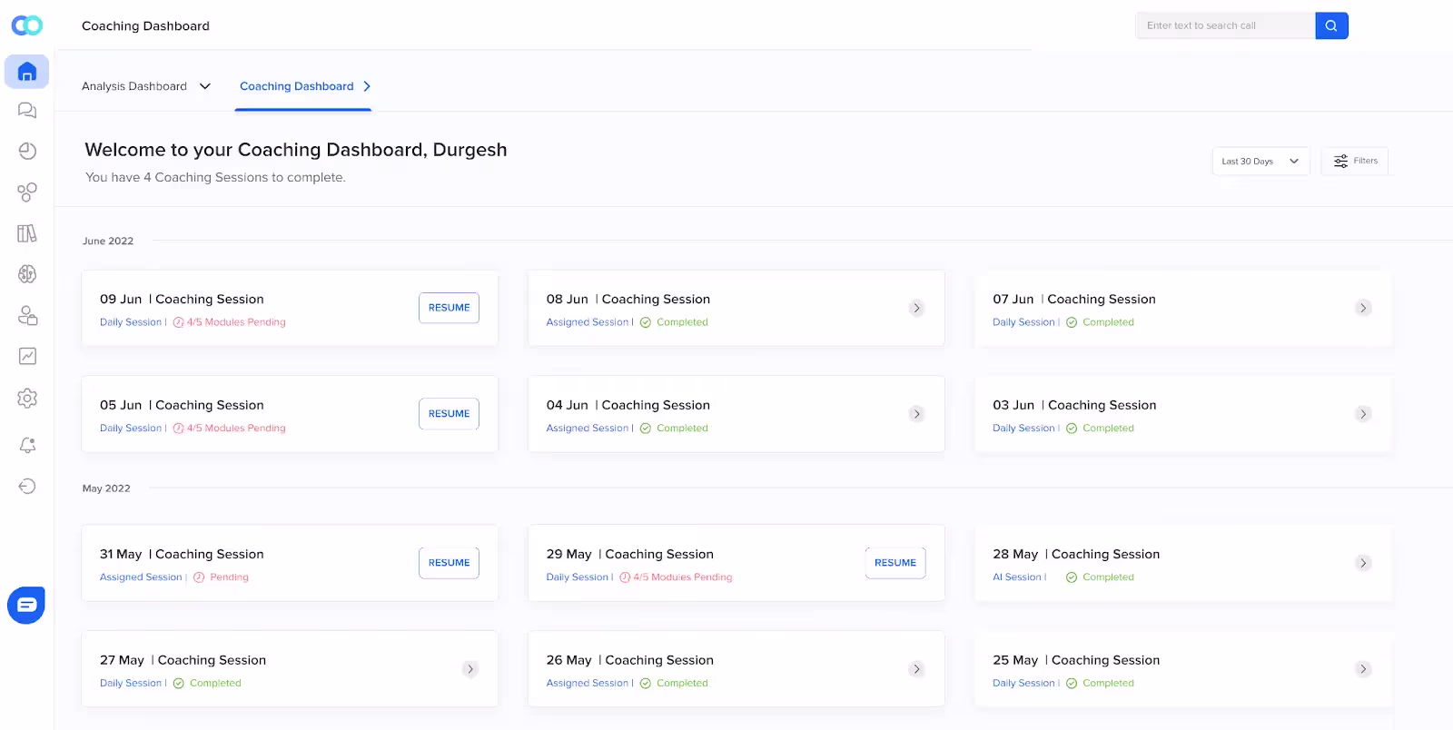 Agent coaching dashboard