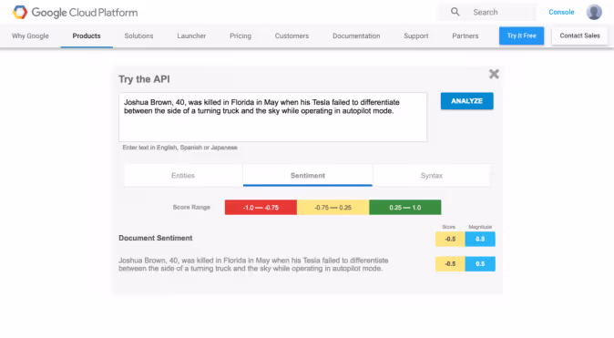 Google Cloud Natural Language API