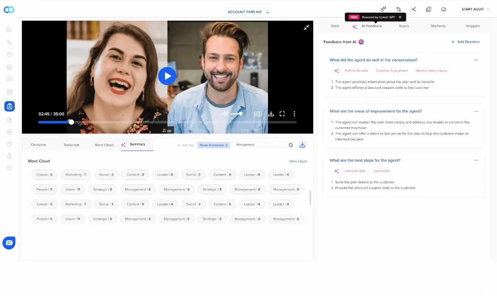 Agents receive feedback specific to each of their customer conversations