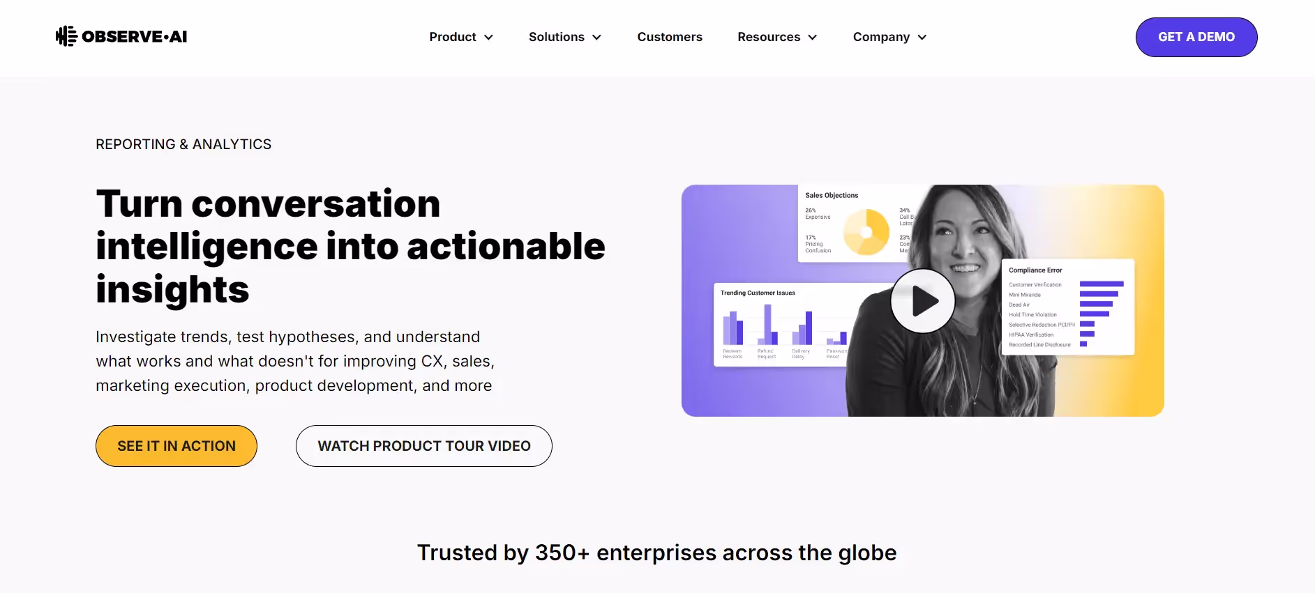 Observe.ai Reporting & Analytics Product Page