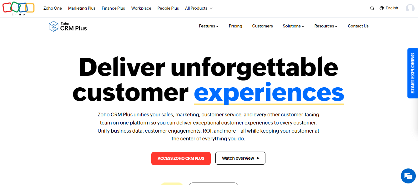 Zoho CRM Product Page