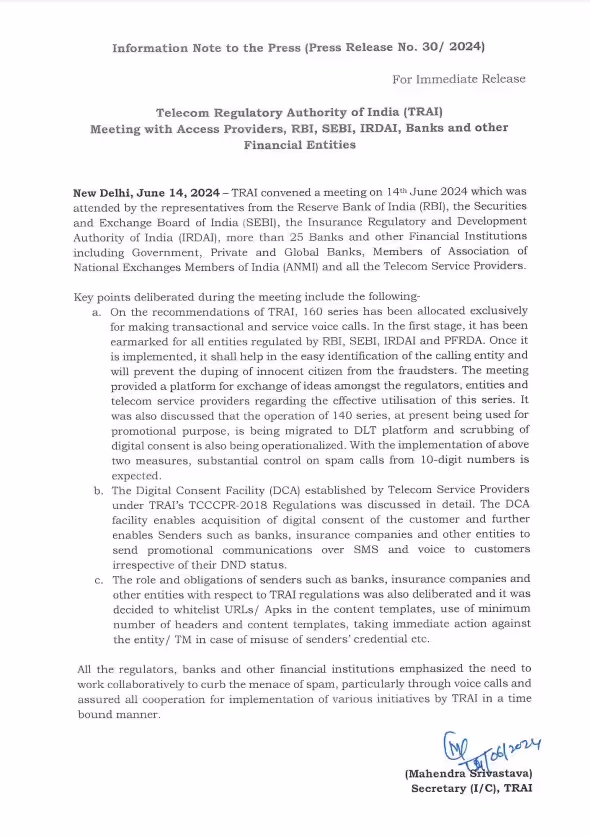 TRAI Circular on Regulating Voice Calls, Establishing Dedicated Numbers for Service and Sales, and Ensuring Compliance for Virtual Agents