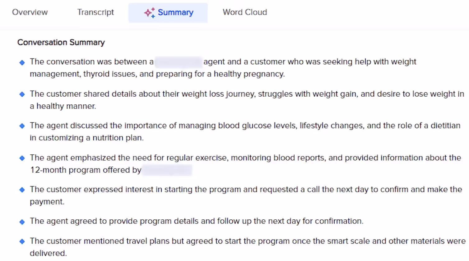 AI Summarization for a summary of lengthy conversations