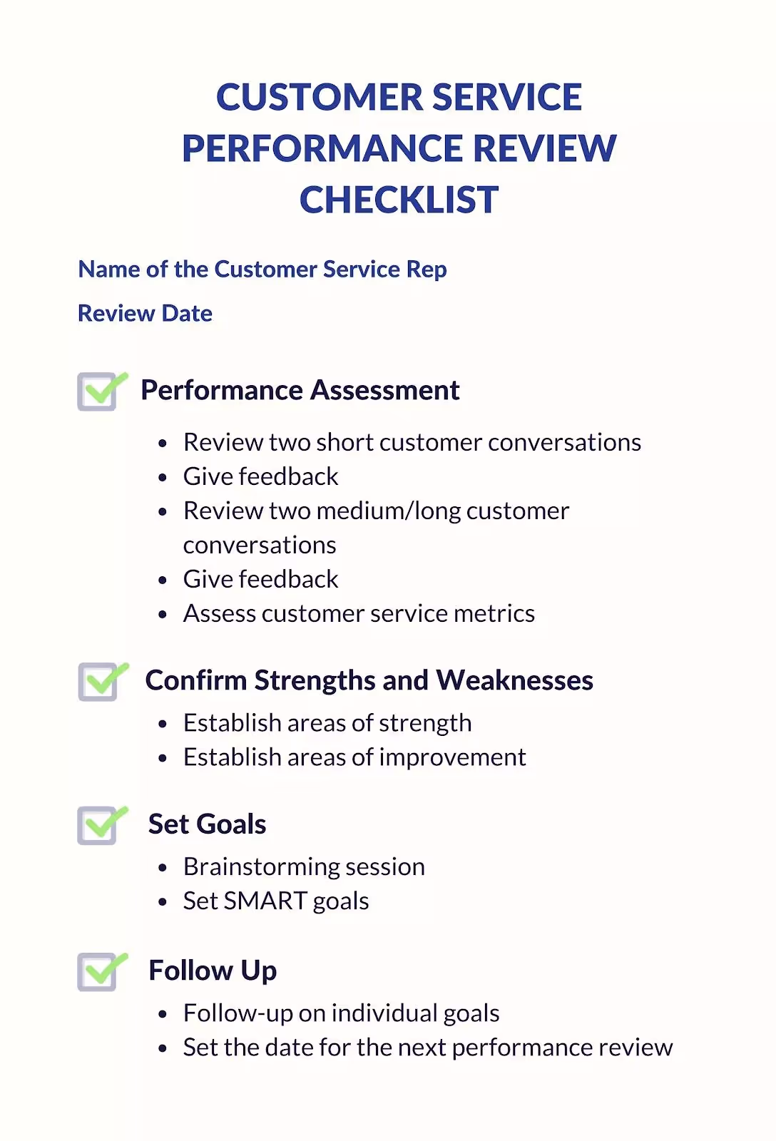 Customer service performance review checklist