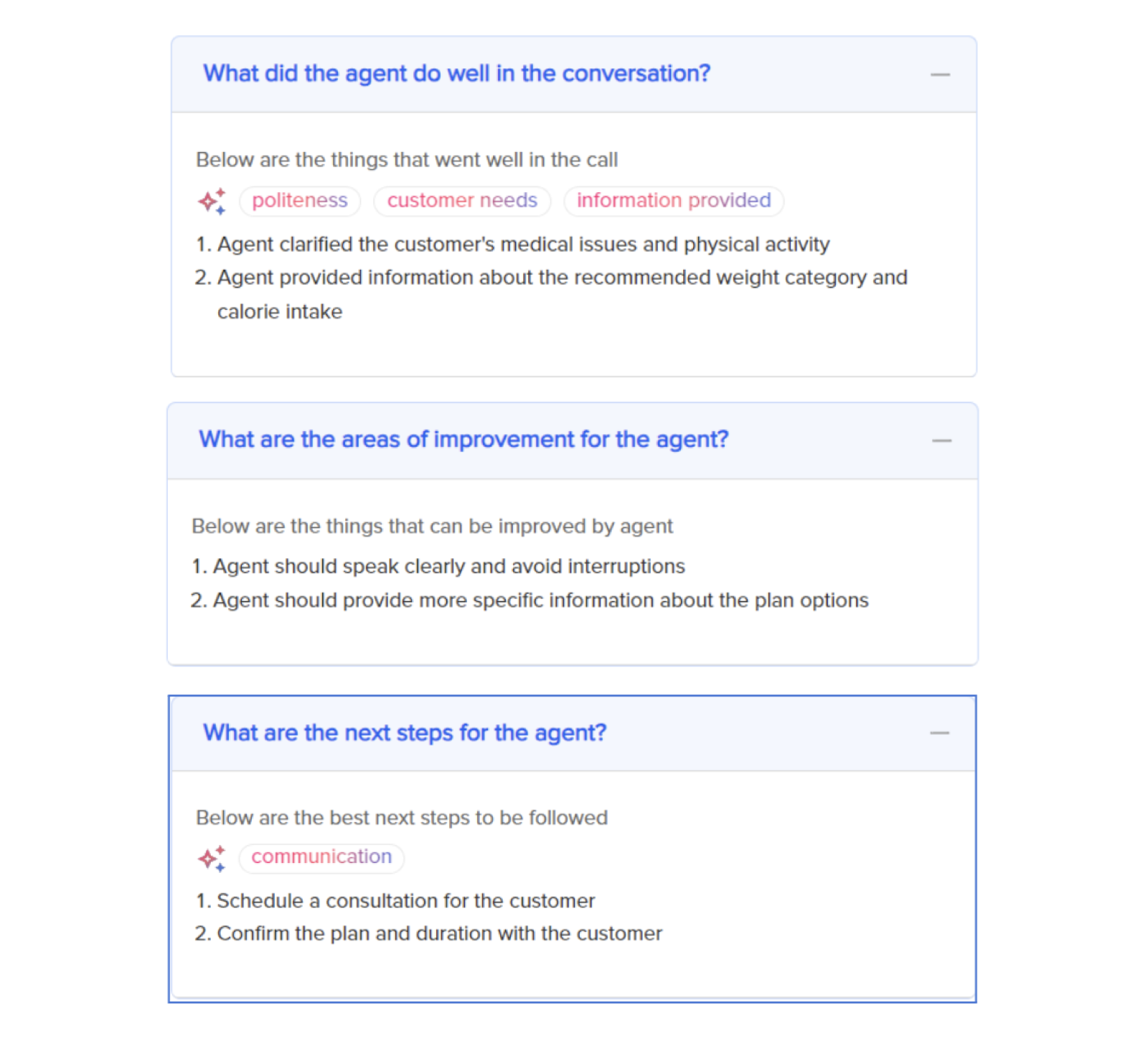 Detailed AI feedback can be generated on each call