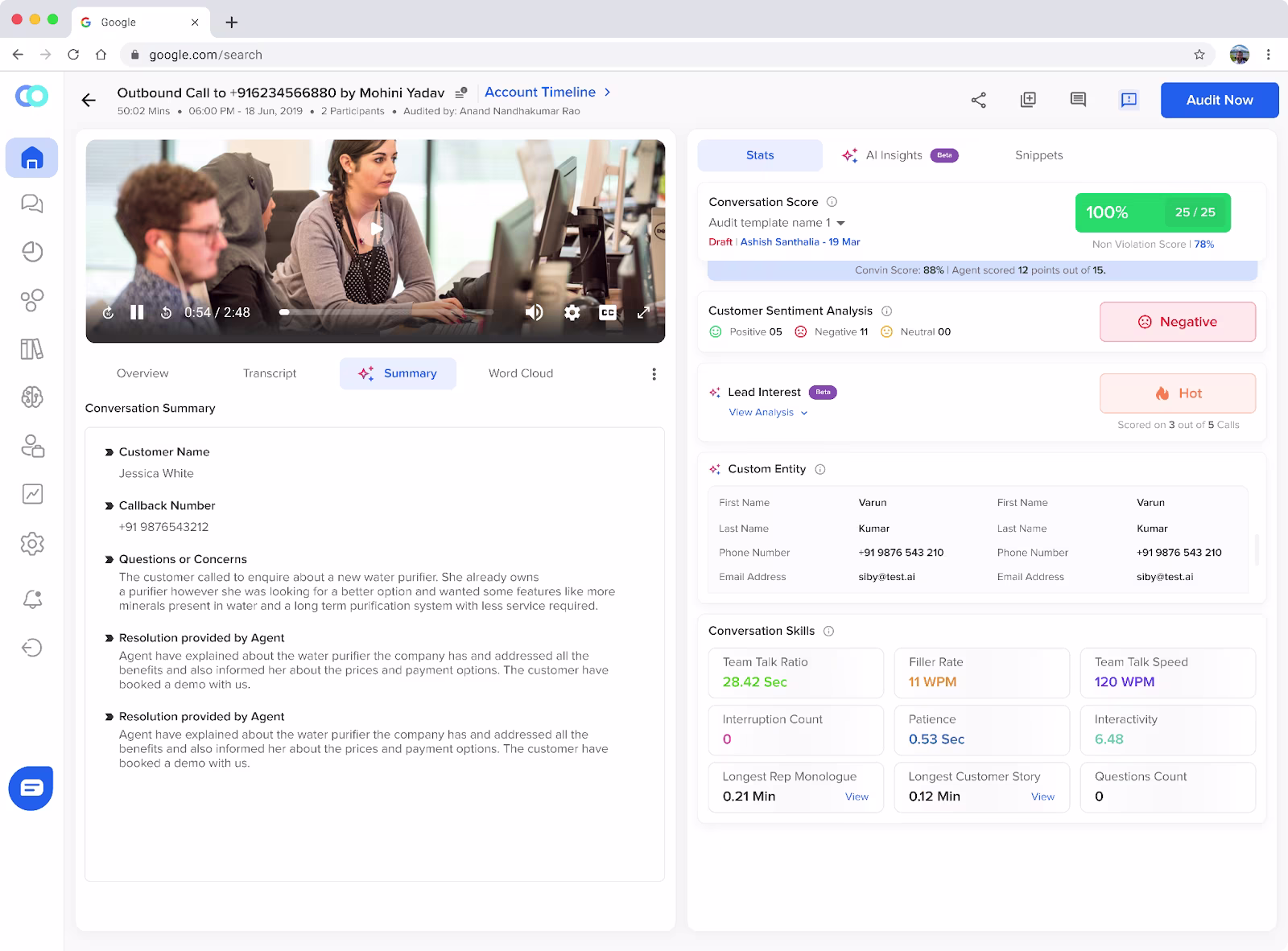 Conversation intelligence software for quality assurance and agent productivity.