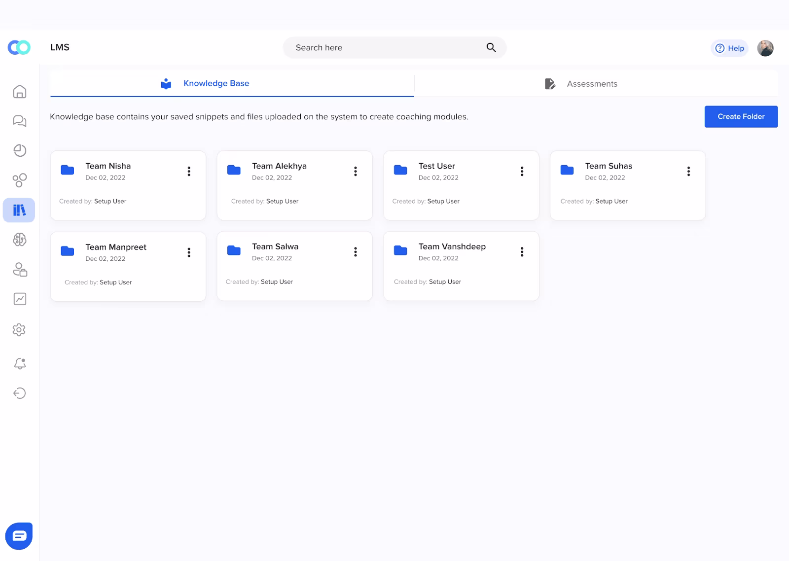 A visual representation of Callveriq's LMS dashboard, displaying the knowledge base.
