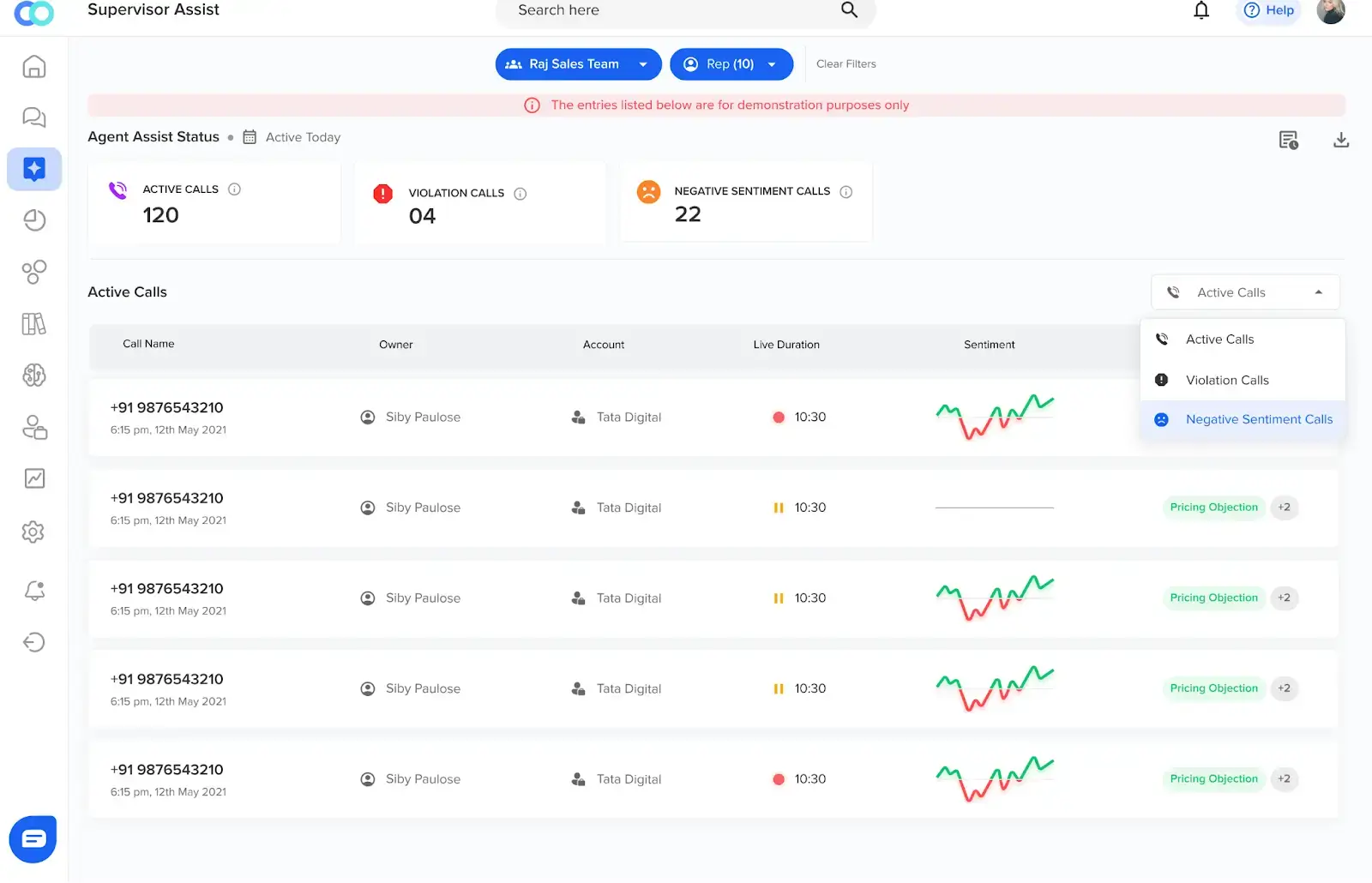 live monitoring for call center supervisors on the Callveriq dashboard