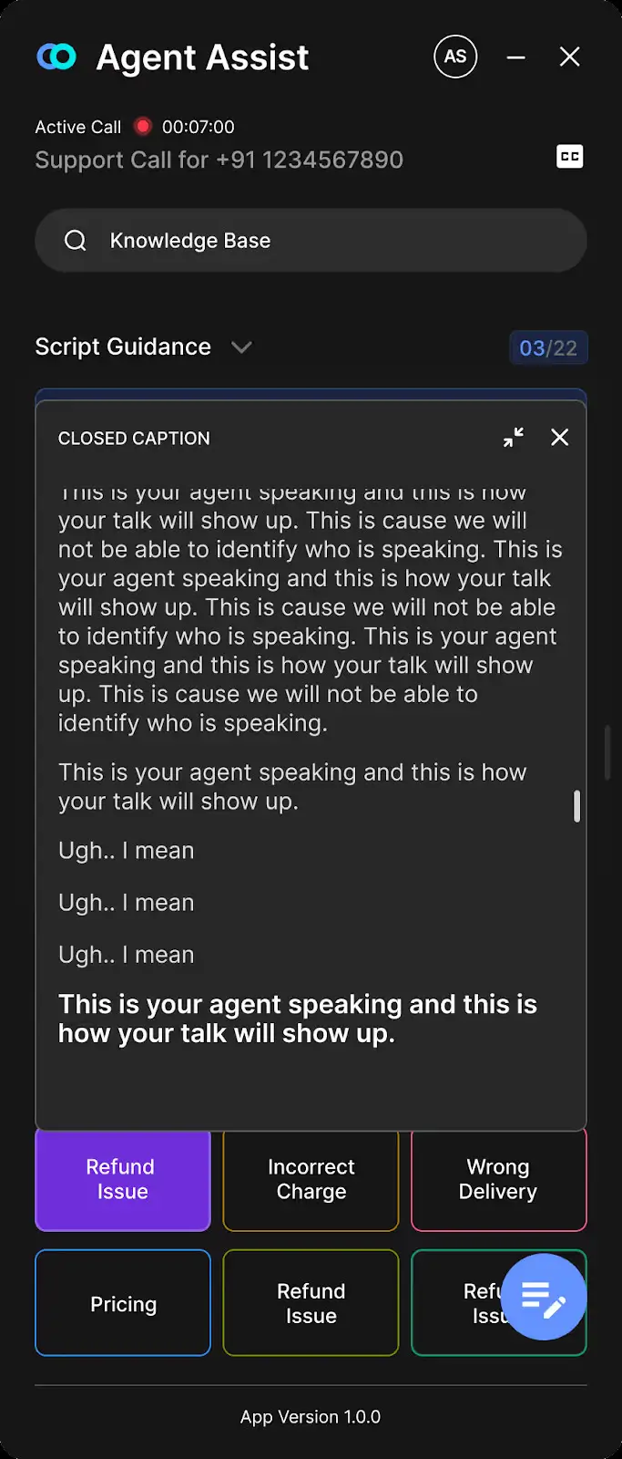 Live captions in Agent Assist