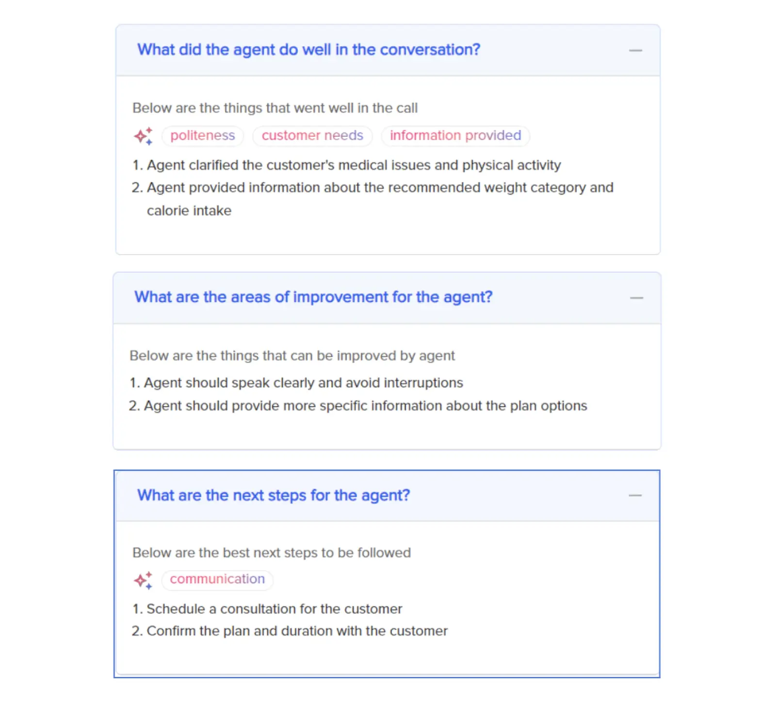 Detailed AI feedback that a customer intelligence platform generates