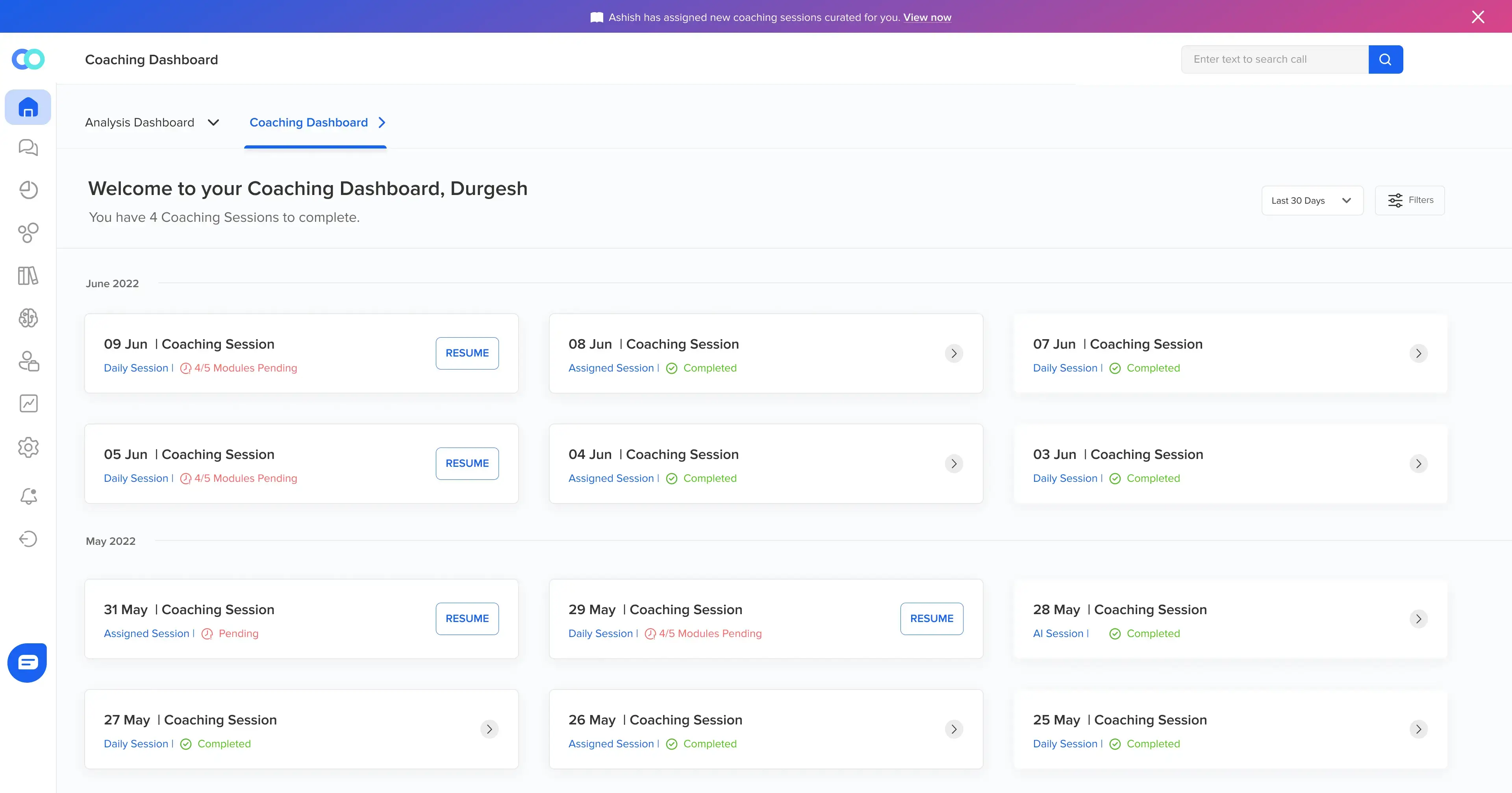 Coaching dashboard for agents