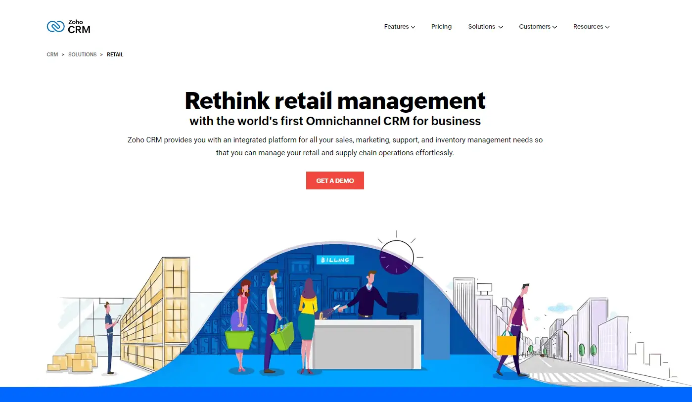 Zoho CRM Retail Product Page