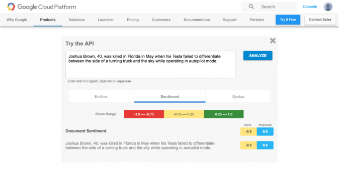 Google Cloud Natural Language API