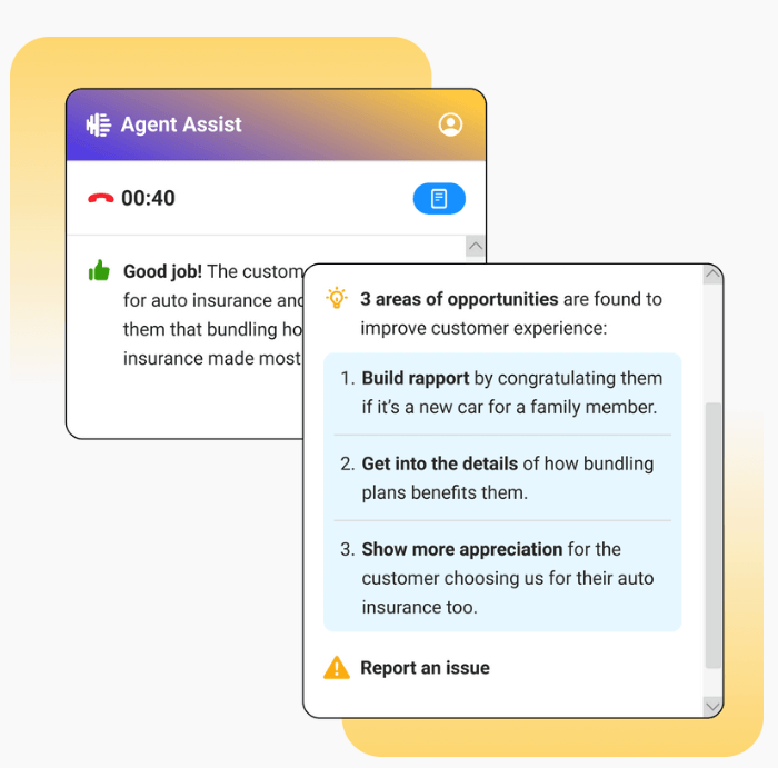 Provide helpful advice to agents to self-train between calls