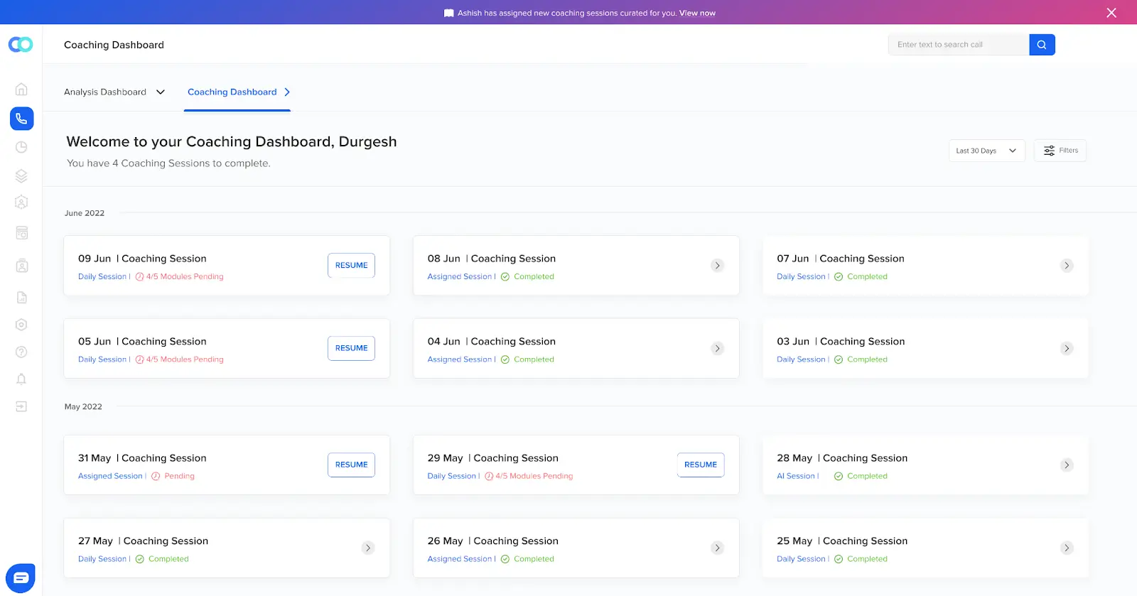 Agent level coaching dashboard