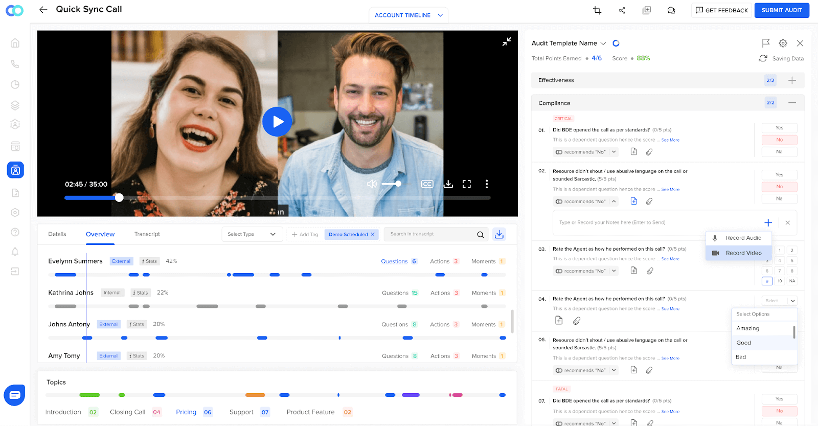 AI-driven auditing or agent onboarding performance assessment