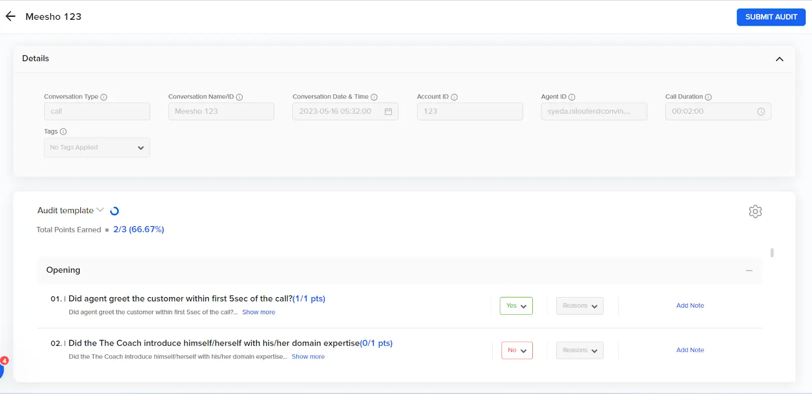 Auditors can easily score customer interactions on customized templates in contact center software