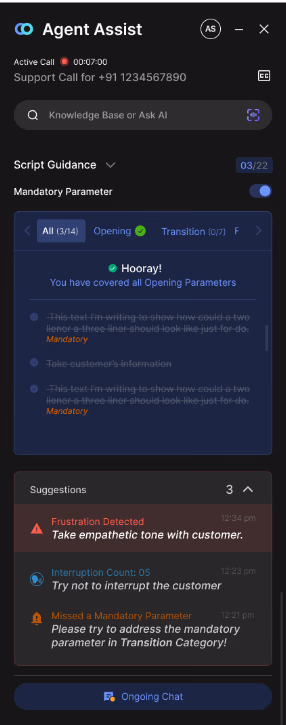  real time agent assist for contextual on call guidance