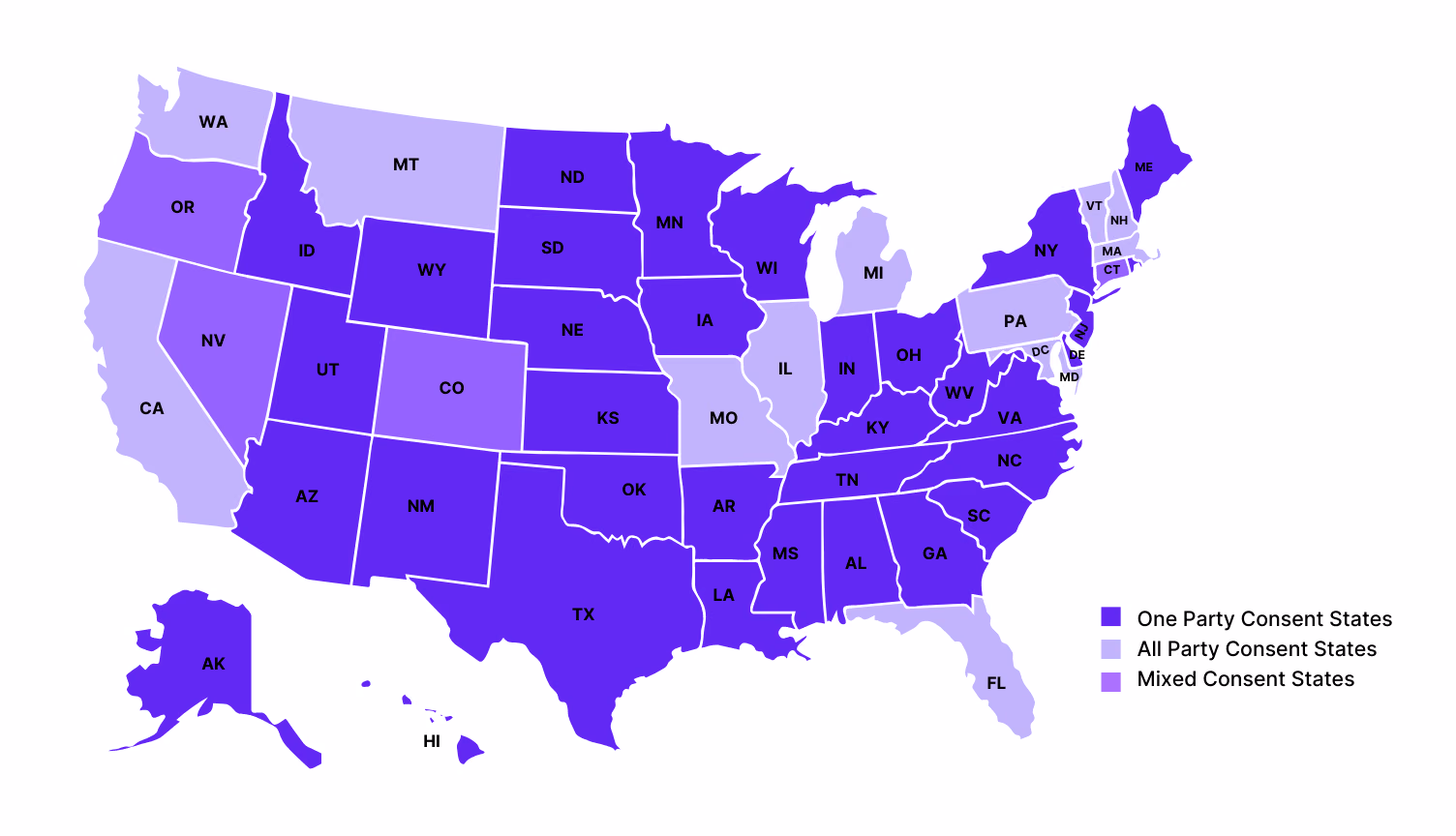 Consent party states in the United States to record conversations